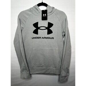Under Armour Boys Rival Fleece Big Logo Gray & Black Hoodie Size Youth Large NEW